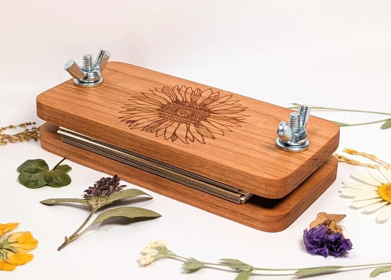 Mini Flower Press With Sunflower Design | Gift For Nature Lover Or Traveler | Sunflower Gift | 2" x 4" image 8