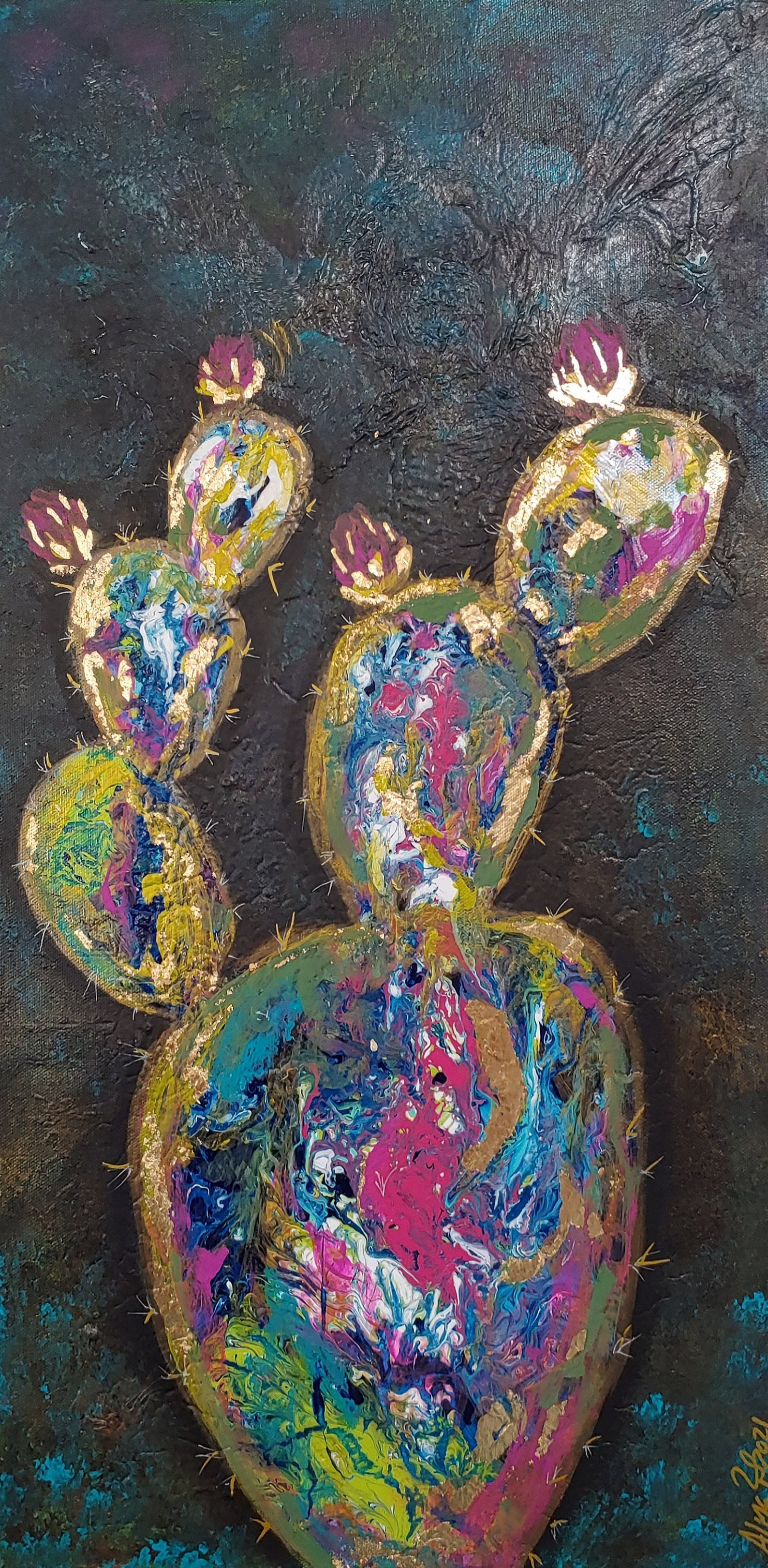 Colorful Abstract Cactus Succulent Desert Plant 12 X 24 Original ...