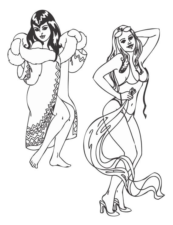 Set Five With 5 Sexy Pinup Girls Designs For Embroidery Rug Hooking Creative Coloring Pages Instant Download Pdf Printable