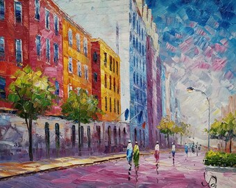 Charlotte NC-KoKing FORT-k1096-Home Decor Holiday Artwork Texture Painting Dining Wall Art Skyline from High Way