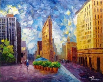 Charlotte NC-KoKing FORT-k1096-Home Decor Holiday Artwork Texture Painting Dining Wall Art Skyline from High Way