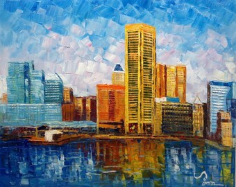 Charlotte NC-KoKing FORT-k1096-Home Decor Holiday Artwork Texture Painting Dining Wall Art Skyline from High Way
