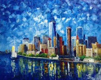 Charlotte NC-KoKing FORT-k1096-Home Decor Holiday Artwork Texture Painting Dining Wall Art Skyline from High Way