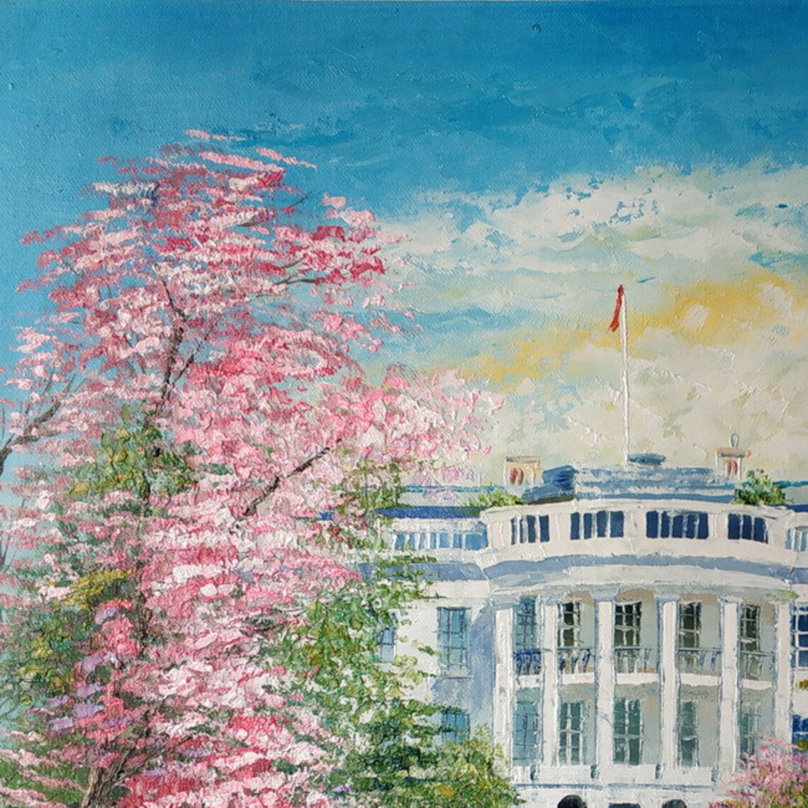 White House With Cherry Blossomskoking Fortx27home Decor Etsy UK
