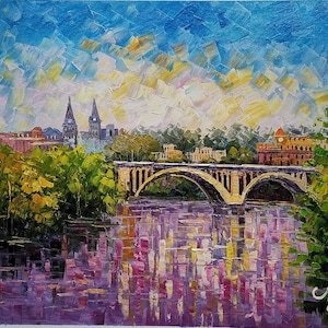 Key Bridge, Georgetown, Washington DC-KoKing Fort-k1358-Home Decor Holiday Artwork Texture Painting Dining Wall Art