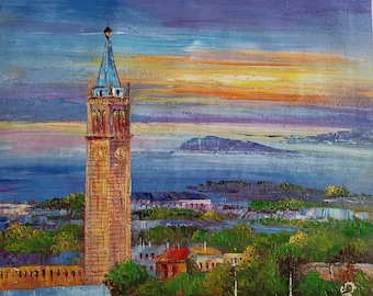 Sather Tower, Viewed from Berkeley, California Campus-KoKing Fort-z521-Home Decor Holiday Artwork Texture Painting Dining Wall Art