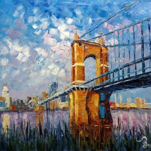 Cincincincinnati Suspension Bridge-KoKing FORT-k275-Home Decor Holiday Artwork Texture Painting Dining Wall Art