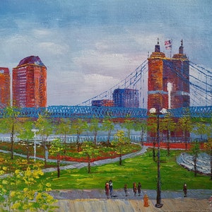 Cincinnati Roebling Suspension Bridge-KoKing FORT-z606-Home Decor Holiday Artwork Texture Painting Dining Wall Art