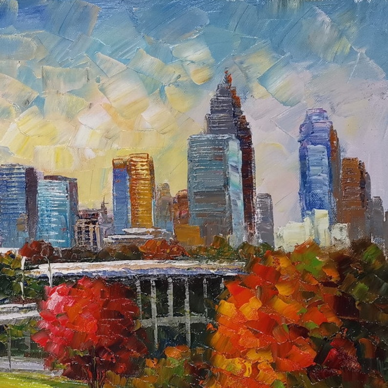 Charlotte NC-KoKing FORT-k1096-Home Decor Holiday Artwork Texture Painting Dining Wall Art Skyline from High Way
