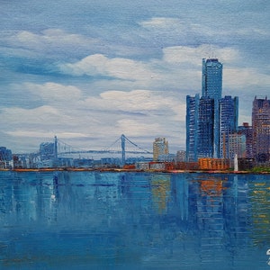 Detroit GM and Bridge From River, Michigan-KoKing FORT-z298-Home Decor Holiday Artwork Texture Painting Dining Wall Art