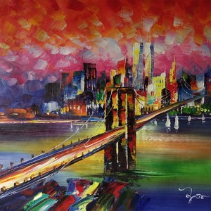 Brooklyn Bridge, New York-KoKing FORT-D0135-Home Decor Holiday Artwork Texture Painting Dining Wall Art