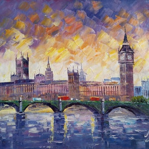 Sunset Big Ben, Londres UK-KoKing FORT-k2021-Home Decor Holiday Artwork Texture Painting Dining Wall Art