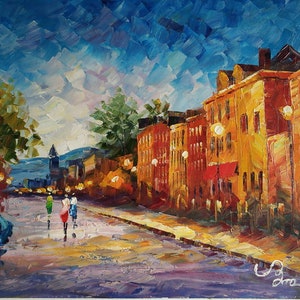 Night Main Street in Georgetown of Washington DC-KoKing FORT-k488-Home Decor Holiday Artwork Texture Painting Dining Wall Art