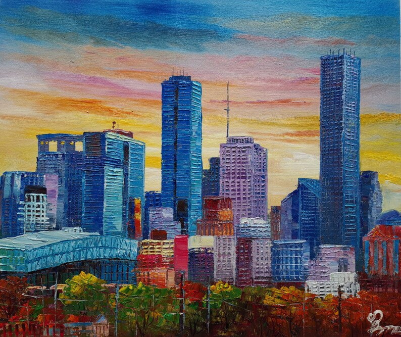 Hunston Skyline\uff0cTX-KoKing FORT-z308-Home Decor Holiday Artwork Texture Painting Dining Wall Art