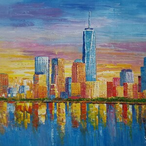 Skyline di New York City Da Sea-KoKing FORT-z610-Home Decor Holiday Artwork Texture Painting Dining Wall Art