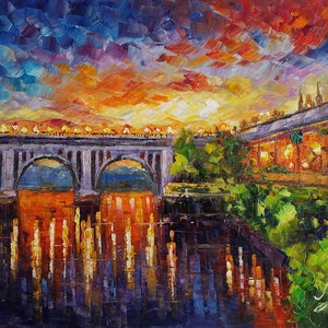 Key Bridge, Georgetown Washington DC-KoKing FORT-k1417-Home Decor Holiday Artwork Texture Painting Dining Wall Art