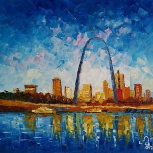 St Louis skyline ,MO -KoKing FORT-k629-Home Decor Holiday Artwork Texture Painting Dining Wall Art