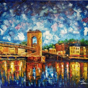 Pittsburgh 9th Street Bridge At Night-KoKing FORT-k170-Home Decor Holiday Artwork Texture Painting Dining Wall Art