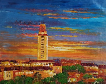 UT Tower, vom Campus, Universität, Austin Texas-KoKing FORT-z500-Home Dekor Urlaub Kunstwerk Textur Malerei Essen Wandkunst