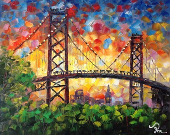 Detroit Ambassador Bridge, MI-KoKing FORT-k32-Home Decor Holiday Artwork Texture Painting Dining Wall Art