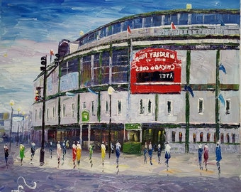Wrigley Field, Chicago welpen, IL-KoKing FORT-k1114-Home Decor Holiday Artwork Textuur Schilderij Dineren Wall Art