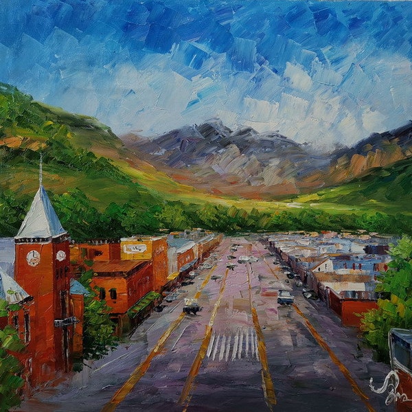 Telluride, Colorado, Summer View Downtown and Mountains-KoKing Fort-K921-Home Decor Holiday Artwork Texture Painting Dining Wall Art