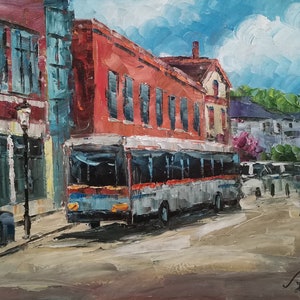 Andover, autobús público en Main Street en el centro de la ciudad de Andover, MA, EE. UU.-KoKing Fort-G515-Home Decor Holiday Artwork Texture Painting Dining WallArt
