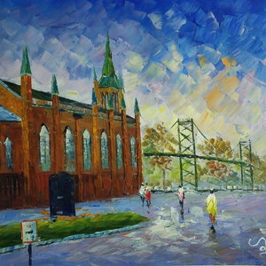 Detroit Ambassador Bridge from University of Windsor-KoKing FORT-k314-Home Decor Holiday Artwork Texture Painting Dining Wall Art