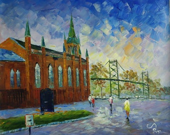 Detroit Ambassador Bridge from University of Windsor-KoKing FORT-k314-Home Decor Holiday Artwork Texture Painting Dining Wall Art