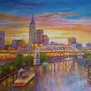 Skylines, Bridge, Great Ship Nashville TN-KoKing FORT-z896-Home Decor Holiday Artwork Texture Painting Dining Wall Art