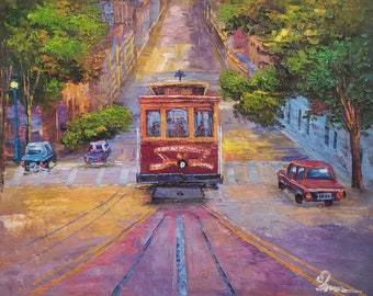 San Francisco Cable Car--KoKing FORT-J91-Home Decor Holiday Artwork Texture Painting Dining Wall Art