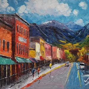 Main Street West Colorado Avenue, Telluride, Colorado -KoKing FORT-k1688-Home Decor Holiday Artwork Texture Painting Dining Wall Art