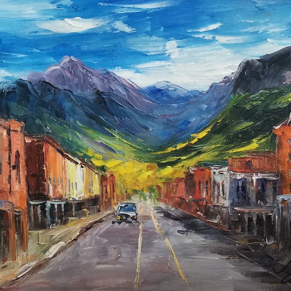 Main Street Telluride Colorado-KoKing FORT-G220-Home Decor Holiday Artwork Texture Painting Dining Wall Art