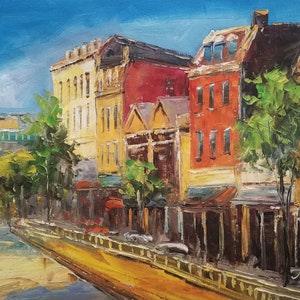 Architecture of Washington DC,  Row House-KoKing FORT-G16-Home Decor Holiday Artwork Texture Painting Dining Wall Art