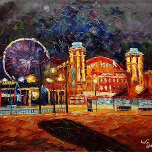 Navy Pier， Chicago by night-KoKing FORT-k308-Home Decor Holiday Artwork Texture Painting Dining Wall Art