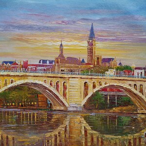 The Key Bridge, Georgetown Washington-KoKing FORT-z357-Home Decor Holiday Artwork Texture Painting Dining Wall Art