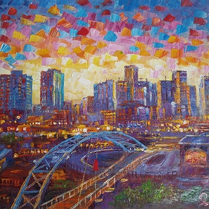 Downtown Bridge Denver CO-KoKing FORT-z909-Home Decor Holiday Artwork Texture Painting Dining Wall Art