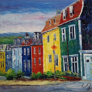 Row Houses, St. John&#39;s, Newfoundland, Canada-KoKing FORT-k1480-Home Decor Holiday Artwork Texture Painting Dining Wall Art