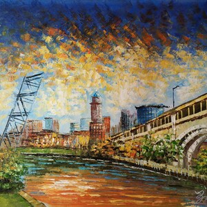 Skyline Sunset Indianaplis, IN-KoKing FORT-x30-Home Decor Holiday Artwork Texture Painting Dining Wall Art