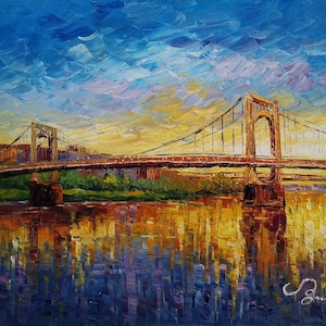 Ninth Street Bridge Downtown Pittsburgh at Sunrise-KoKing FORT-k1383-Home Decor Holiday Artwork Texture Painting Dining Wall Art