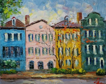East Bay Street,  Charleston, SC, HarbourView Inn, Rainbow Row-KoKing Fort-K714-Home Decor Holiday Artwork Texture Painting Dining Wall Art