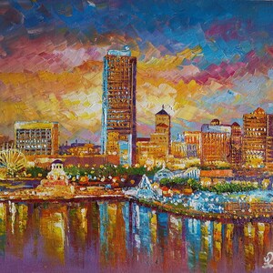 Night Long Beach California-KoKing FORT-z833-Home Decor Holiday Artwork Texture Painting Dining Wall Art