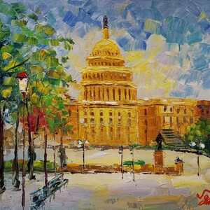 Snowfall at The Capitol, Washington DC-KoKing FORT-k578-Home Decor Holiday Artwork Texture Painting Dining Wall Art
