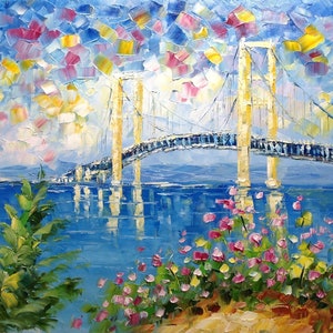 Mackinac Bridge, Michigan-KoKing FORT-k47-Home Decor Holiday Artwork Texture Painting Dining Wall Art