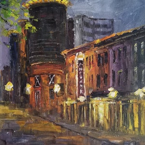 Night E Michigan Ave, Kalamazoo, MI-KoKing Fort-G174-Home Decor Holiday Artwork Texture Painting Dining Wall Art