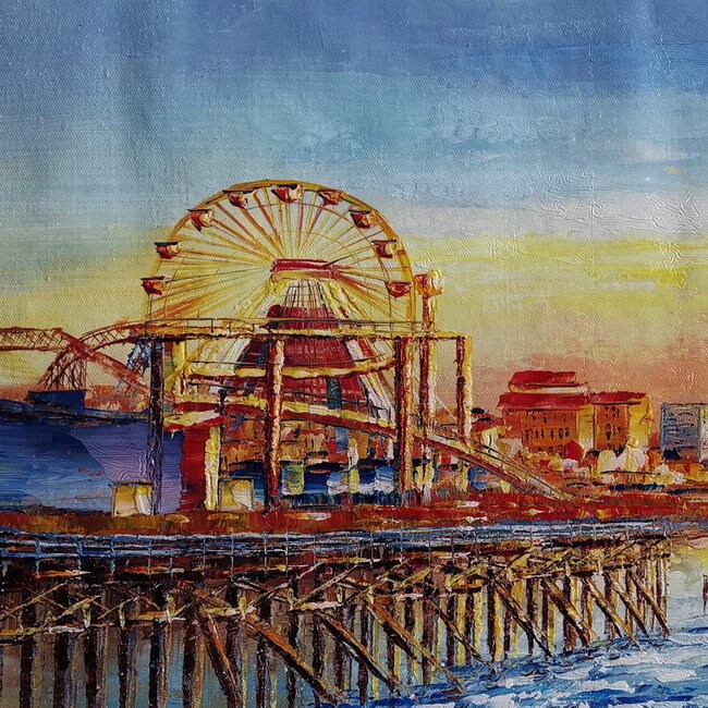 【F50号】sunday park サンデーパーク原画 oil painting SANTA MONICA Pier & Beach, California-koking Fort-d229-home