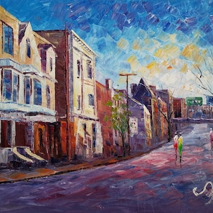 Downtown Wheeling West Virginia, to HW 70-KoKing FORT-k1380-Home Decor Holiday Artwork Texture Painting Dining Wall Art