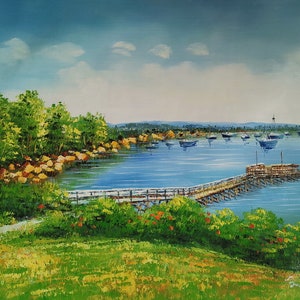 Boating Pier in Southwest Harbor, Acadia National Park, Maine-KoKing Fort-d268-Home Decor Holiday Artwork Texture Painting Dining Wall Art