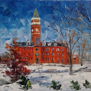 Snow Tillman Hall in University, Klugh Avenue Clemson, SC-KoKing Fort-K1545-Home Decor Holiday Artwork Texture Painting Dining Wall Art