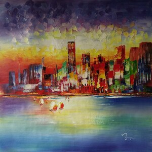 Chicago Skyline-KoKing FORT-D0131-Home Decor Holiday Artwork Texture Painting Dining Wall Art